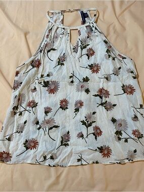American Eagle Outfitters White Halter Tank with Pink Daisy Print